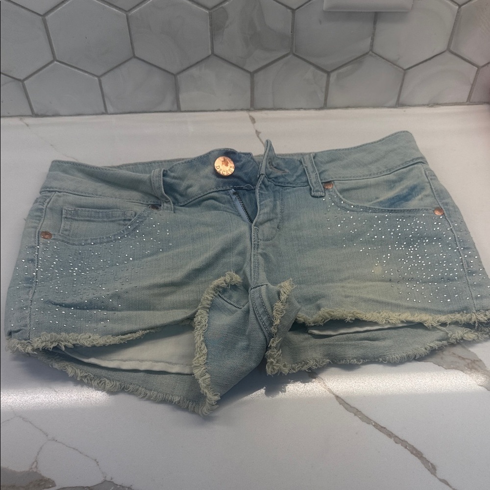 Decree Sky Blue‎ Frayed Jean Shorts